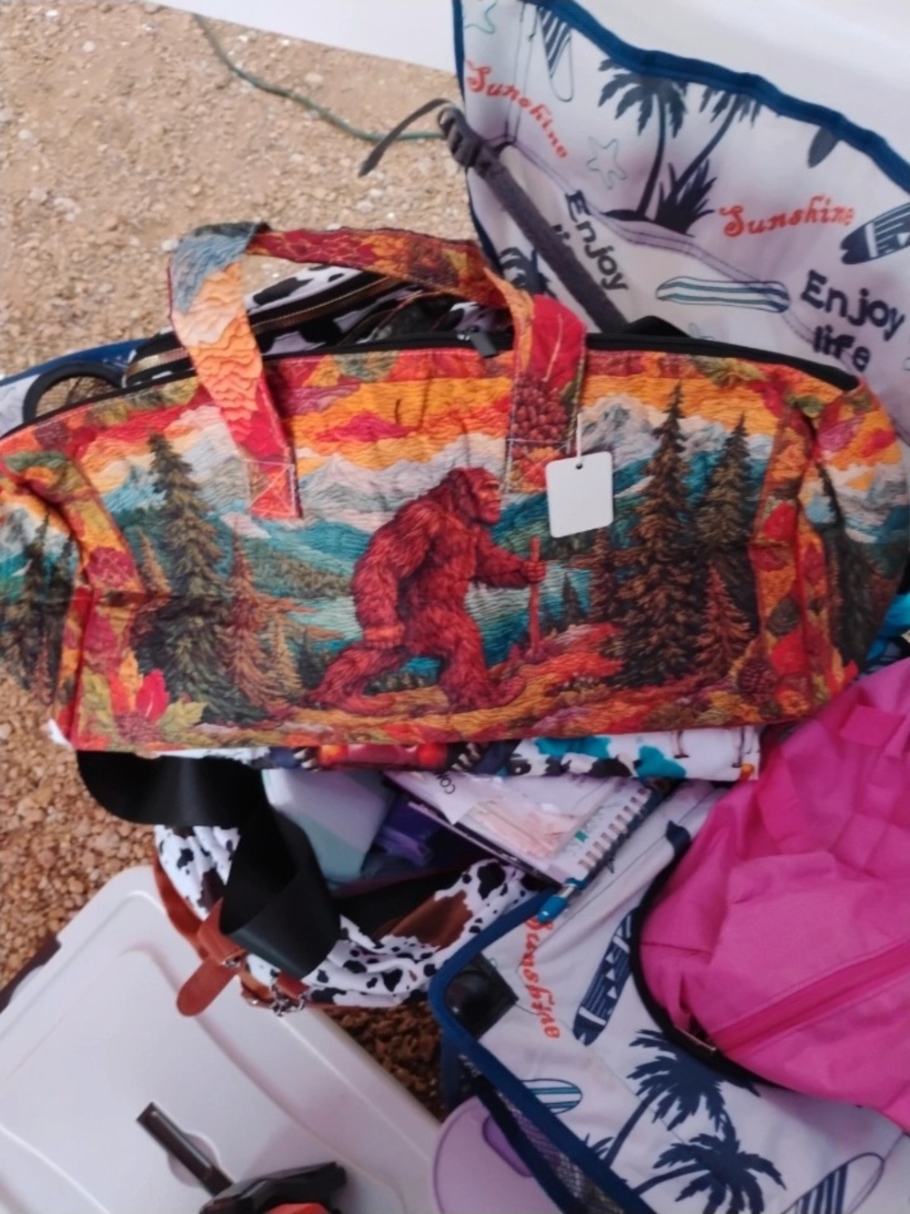 Multicolor Bigfoot Scenic Travel Duffle Bag - Vibrant Forest Print